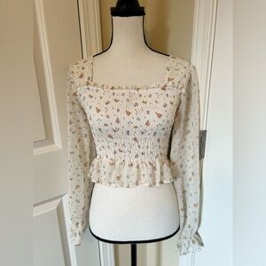 Chance or Fate Floral Cream Smocked peasant Blouse long sleeve
